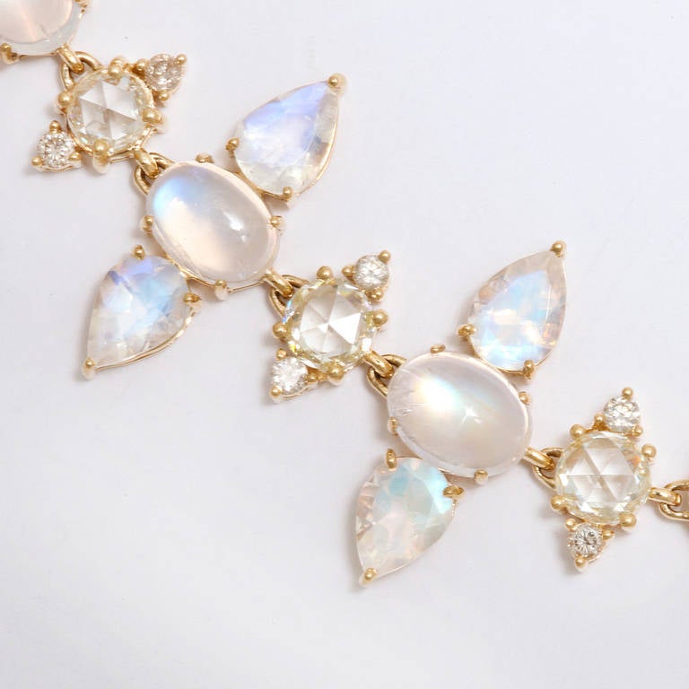 Contemporary Moonstone Diamond Gold Dove Necklace
