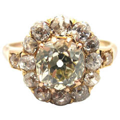 Fantastic Victorian Old Cushion Cut Diamond and Rose Gold Cluster Ring