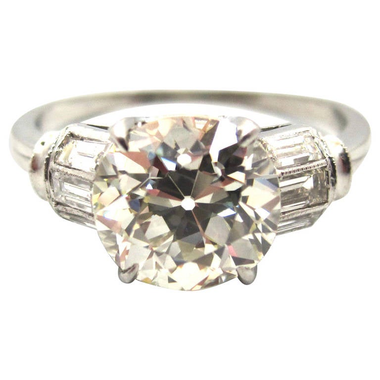 2.27 Carat Art Deco Old European Cut Diamond Platinum Engagement Ring