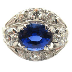 Art Deco Era No Heat Burma Origin 1.78 Carat Sapphire Old Cut Diamond Ring