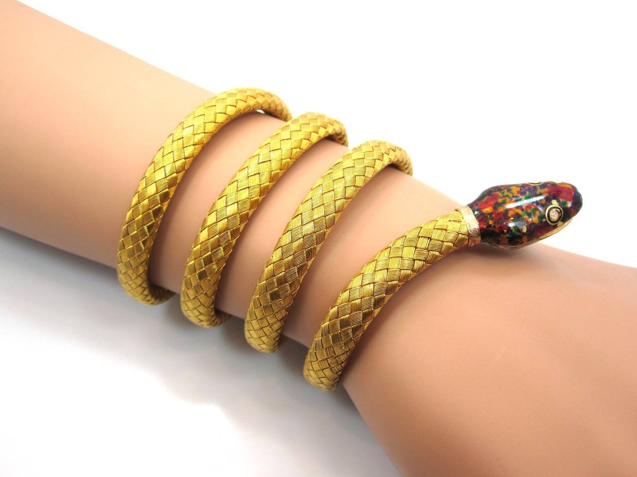 Women's Exquisite Victorian Enamel Gold Flexible Snake Wrap Bracelet