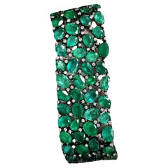 Edwardian Style 115.21 Carat Zambian Emerald Bracelet with Diamonds in 18k Gold