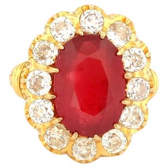 Vintage GIA cert No-Heat 6.26 Carat Mozambique Ruby Art Deco Ring in 18k Yellow Gold
