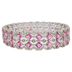 26.96 Ct Pink Sapphires & Diamonds Studded Statement Bangle in 18K White Gold