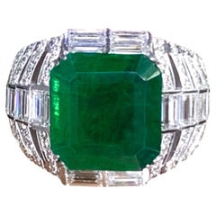 Men's 5.47 Carat Zambian Emerald in 18k White Gold Ring