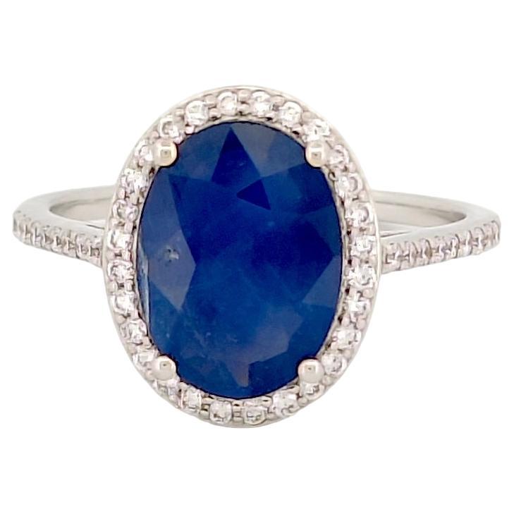 3.05 Carat Ceylon Royal Blue Sapphire & Diamond Ring in 18K White Gold