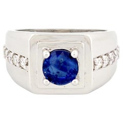Men's 1.37 Ct Ceylon Blue Sapphire Ring in 18K White Gold