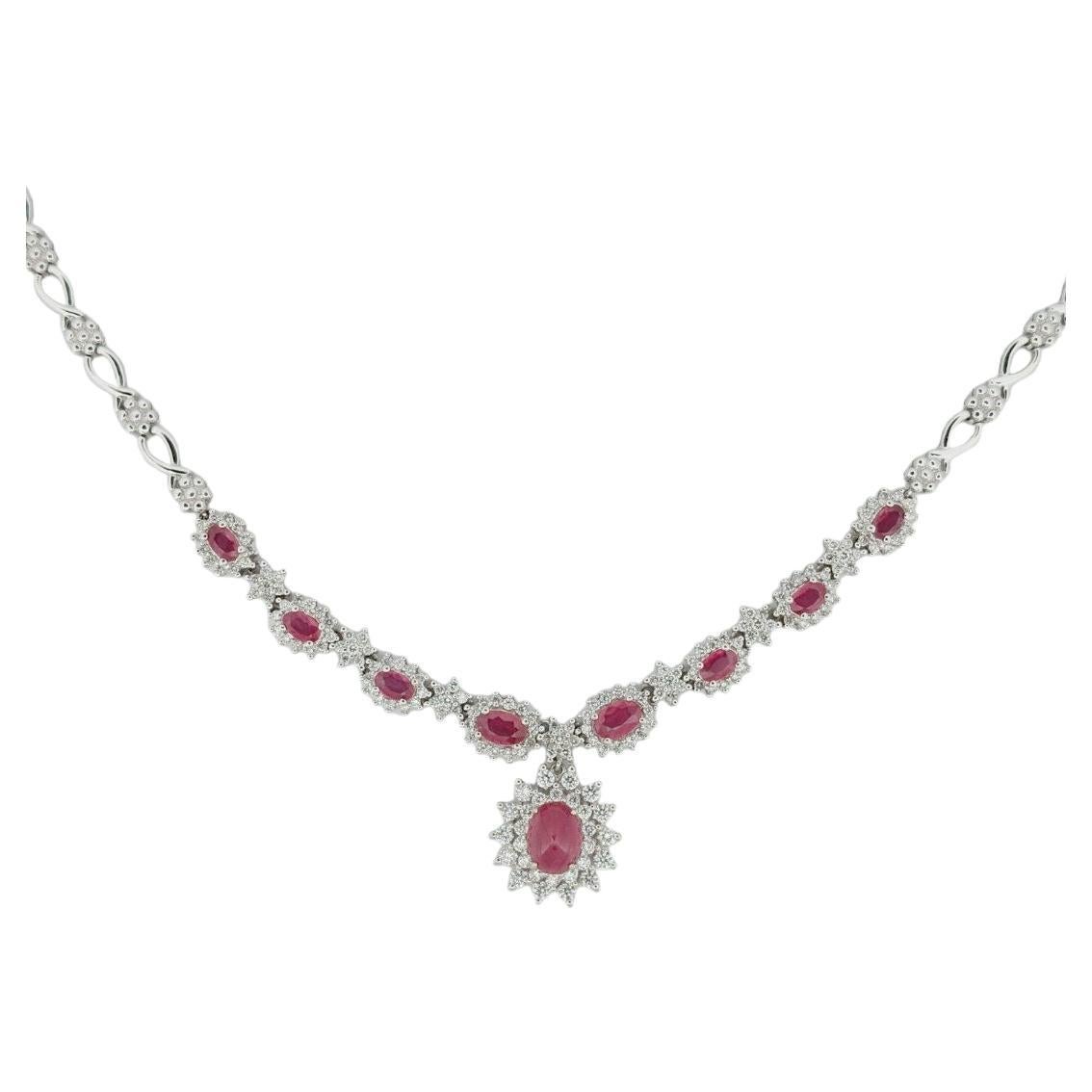 4.76 Carat Natural Ruby Art Deco Style Necklace