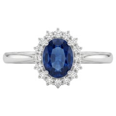 Raja's Empire 1.11ct Oval Blue Sapphire Halo Ring in 14K White Gold