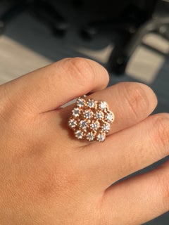 Vintage 1.06ct Diamond Floral Cluster Ring in 14K Pink Gold