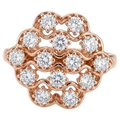 Vintage 1.06ct Diamond Floral Cluster Ring in 14K Pink Gold