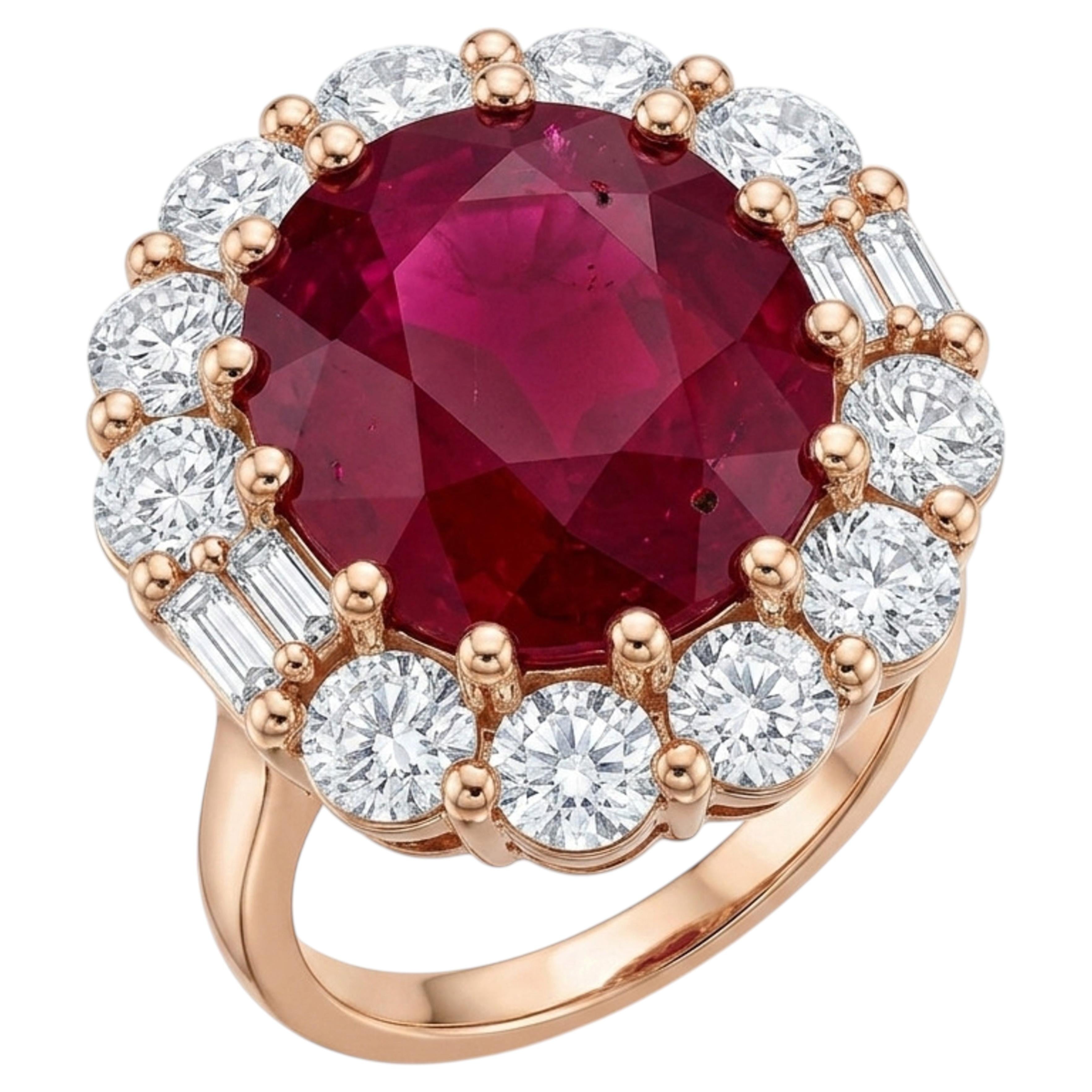 Raja's Empire 6.1ct Ruby and Diamond Halo Ring in 14K Yellow Gold