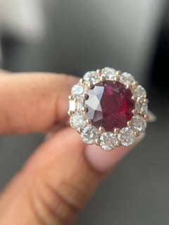 Raja's Empire 6.1ct Ruby and Diamond Halo Ring in 14K Yellow Gold