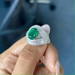 2.56 Carat Zambian Emerald & Baguette Diamonds studded 18K White Gold Ring