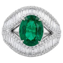 2.56 Carat Zambian Emerald & Baguette Diamonds studded 18K White Gold Ring