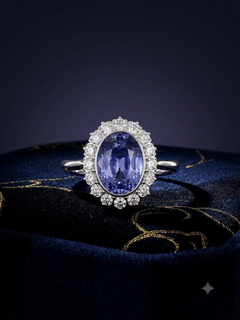 Anello con zaffiro di Ceylon da 4,95 carati e diamanti a corona in oro 18 carati