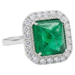 Raja's Empire 9.05 Carat Emerald Sugarloaf Cut 14K White Gold Ring