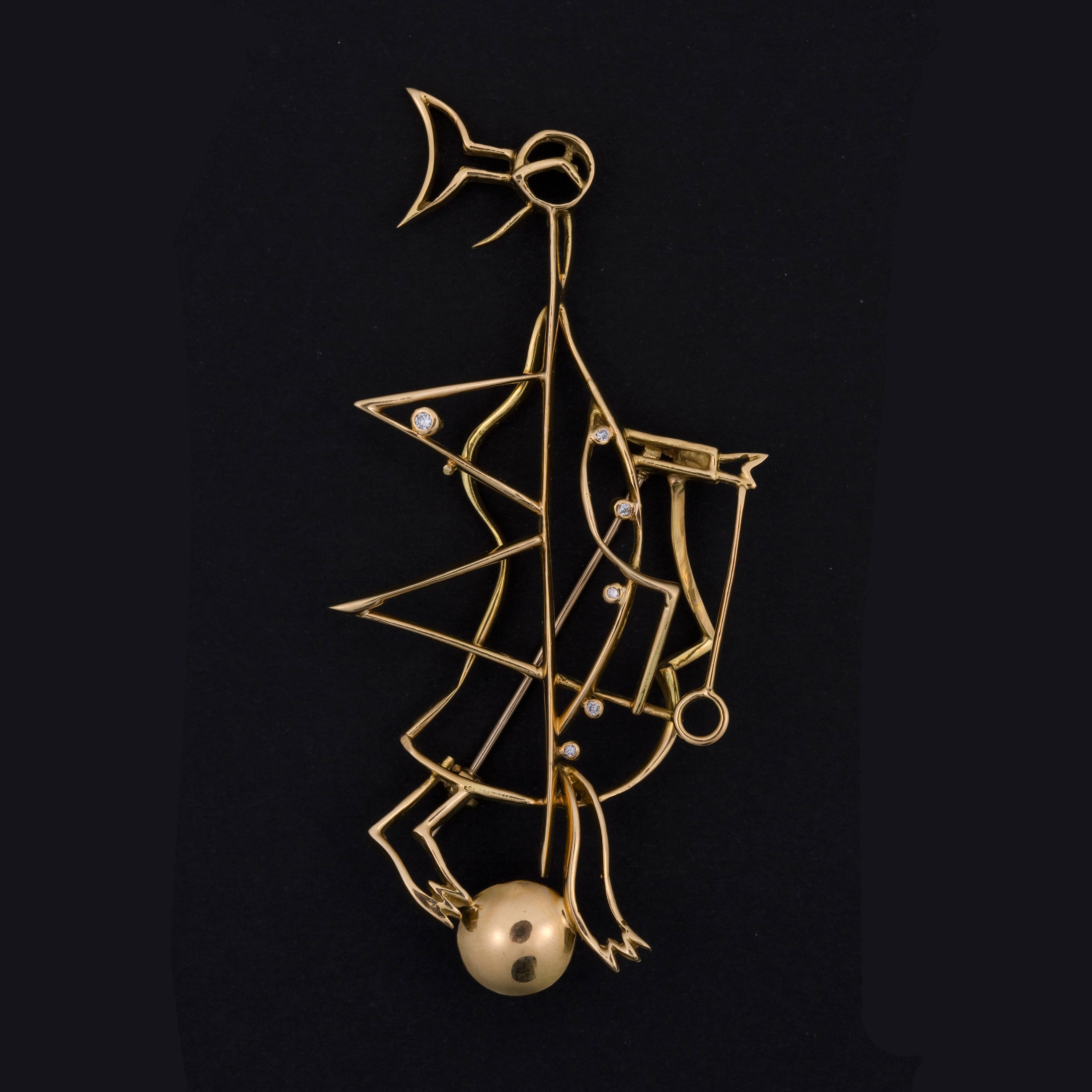 Express Shipping insured during the Lockdown

Exceptional 18K gold and Brilliants Cut Diamonds Brooch by Georges Braque (1882-1963), inventor of cubism.
This brooch feature the God 
