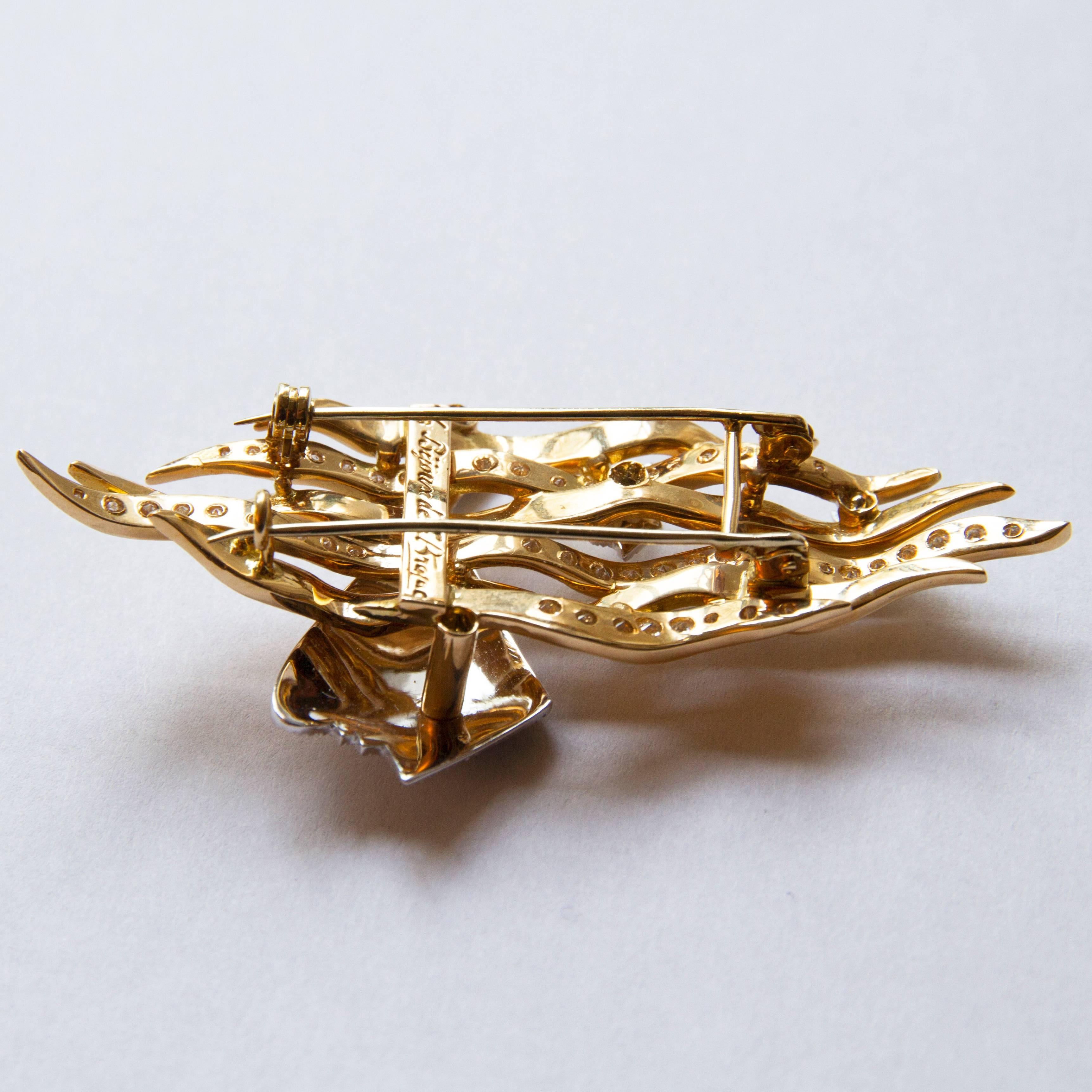 1963 Georges Braque Yellow and White Gold and Cut Diamonds Brooch 