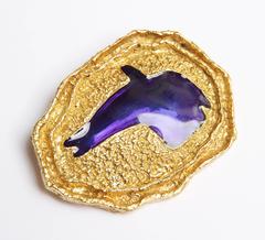 1963 Georges Braque "Areion" Blue Enamel Gold Brooch