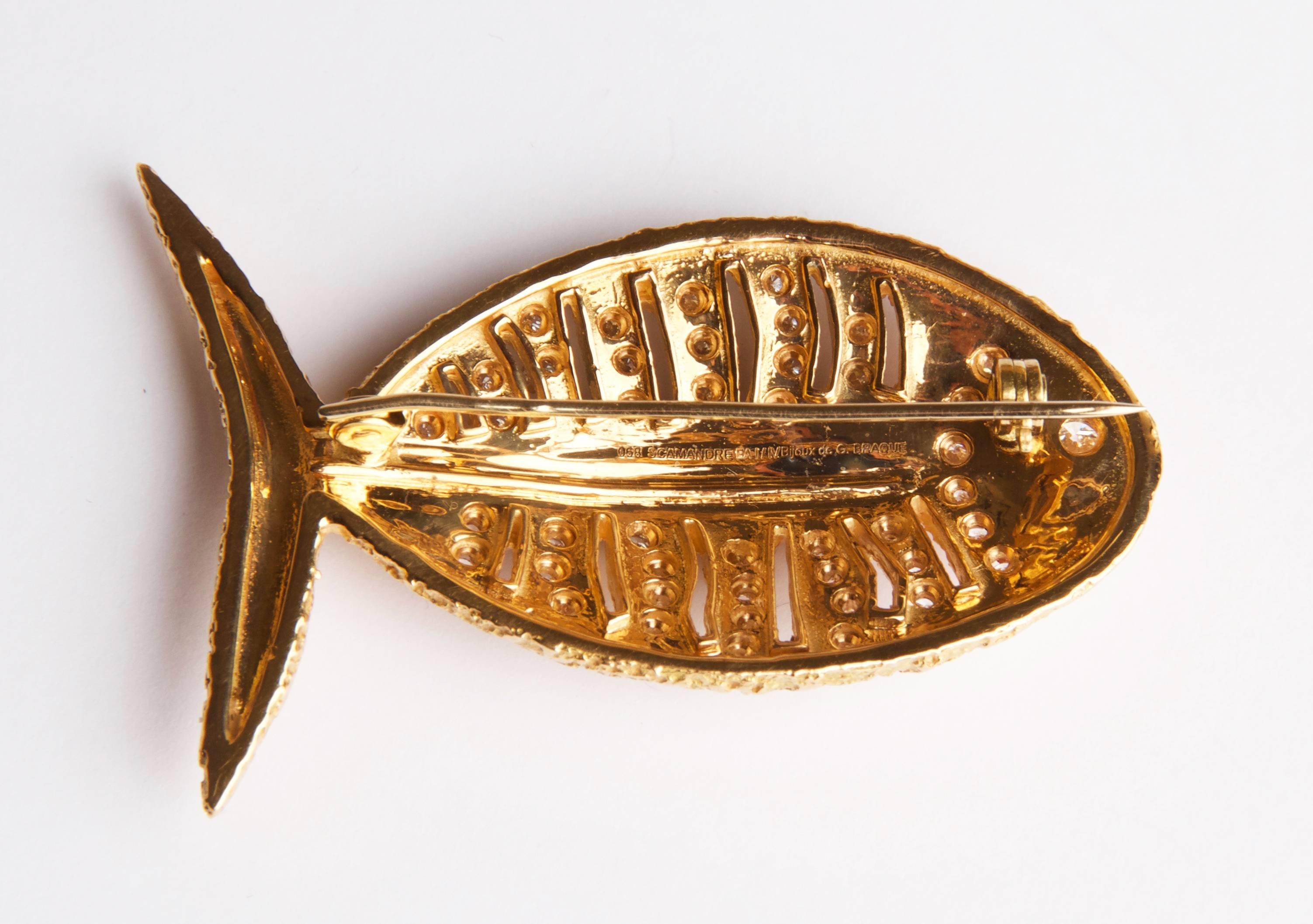 Georges Braque Cut Diamond Gold 'Scamander' Broche de 1963 Unisexe en vente
