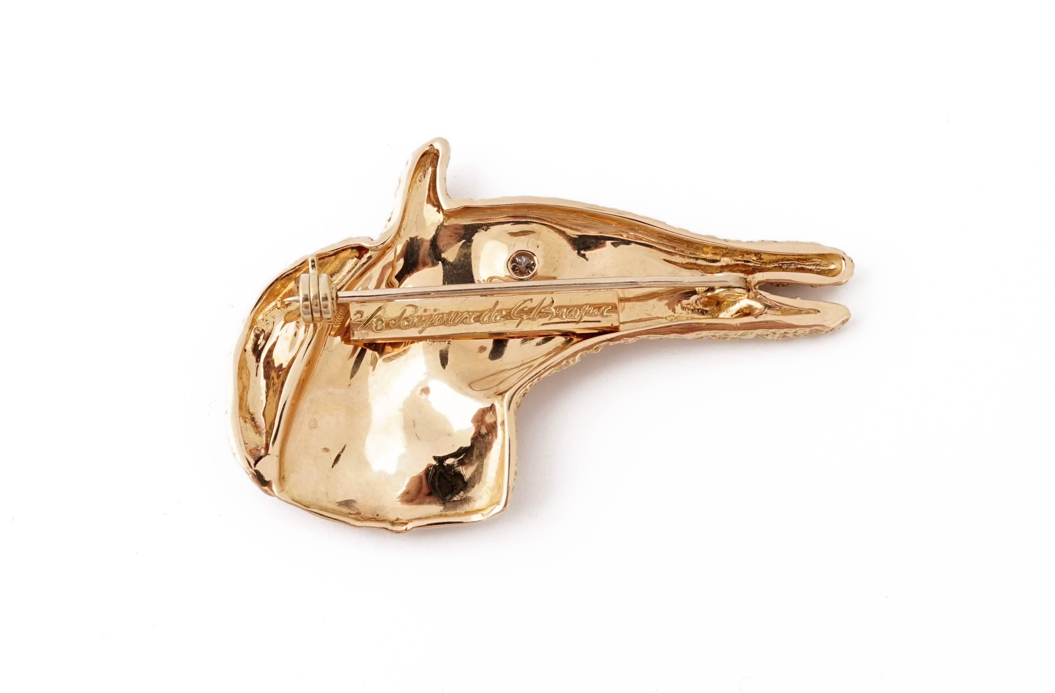 Express Shipping insured during the Lockdown

Beautiful 18K gold and Cut Diamond brooch by Georges Braque (1882-1963), inventor of cubism. 
It is called Areion
Signed and numbered 2/8 (Picture 2).
It was manufactured by Heger de Loewenfeld after the