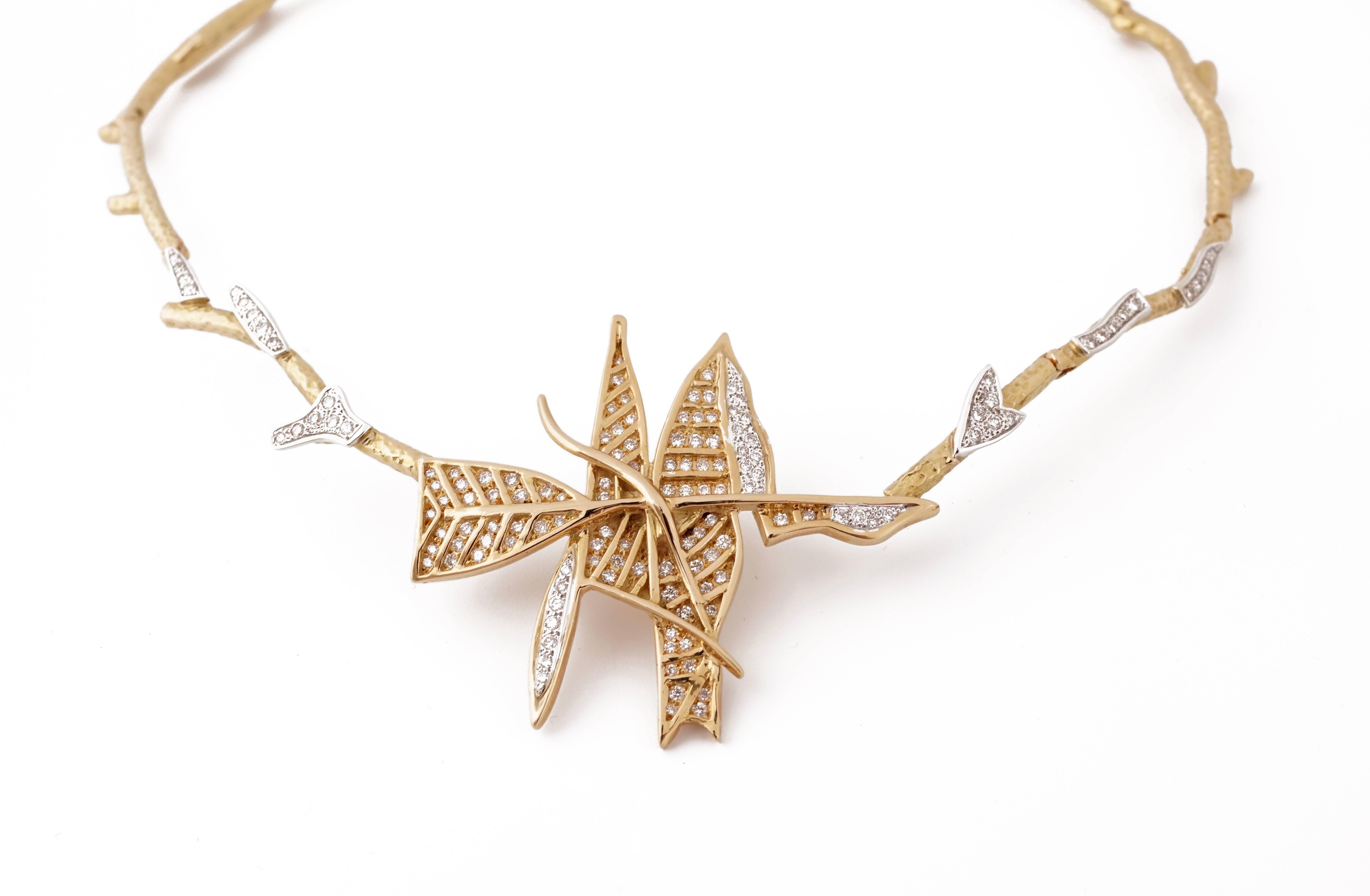 Exceptional 18K Gold and Diamonds Necklace by Georges Braque (1882-1963), inventor of cubism.
The piece is signed "Bijoux de Braque" and numbered 4/8. 
Neck size 42cm long (16.5inch)
The gouache of Alcyone from "Bijoux de Braque"
