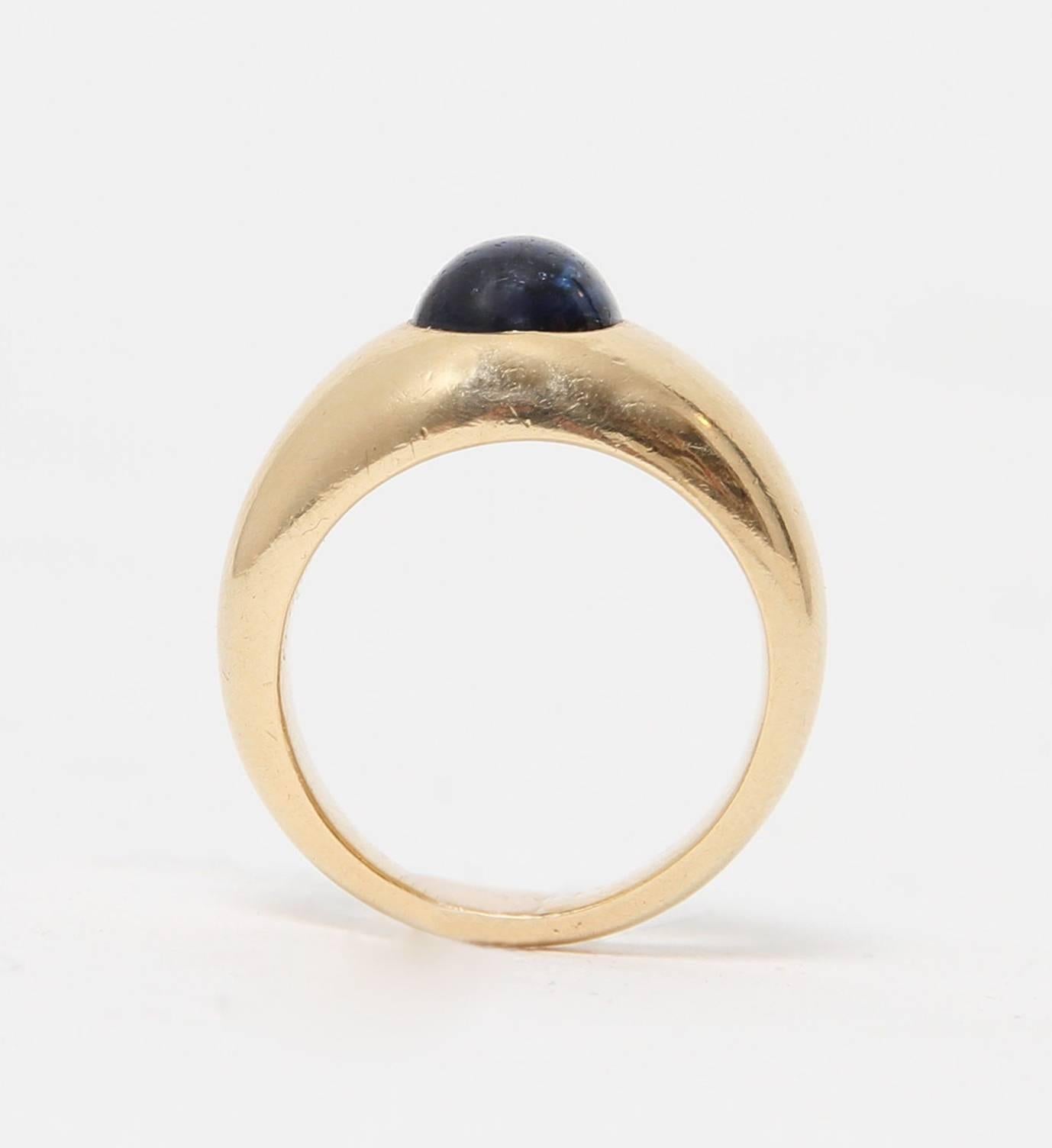 Express Shipping still available during Lockdown

Cartier, Paris
Dome Ring, Circa 1930
18K Gold, Inlaid with one Sapphire Cabochon
Signed 