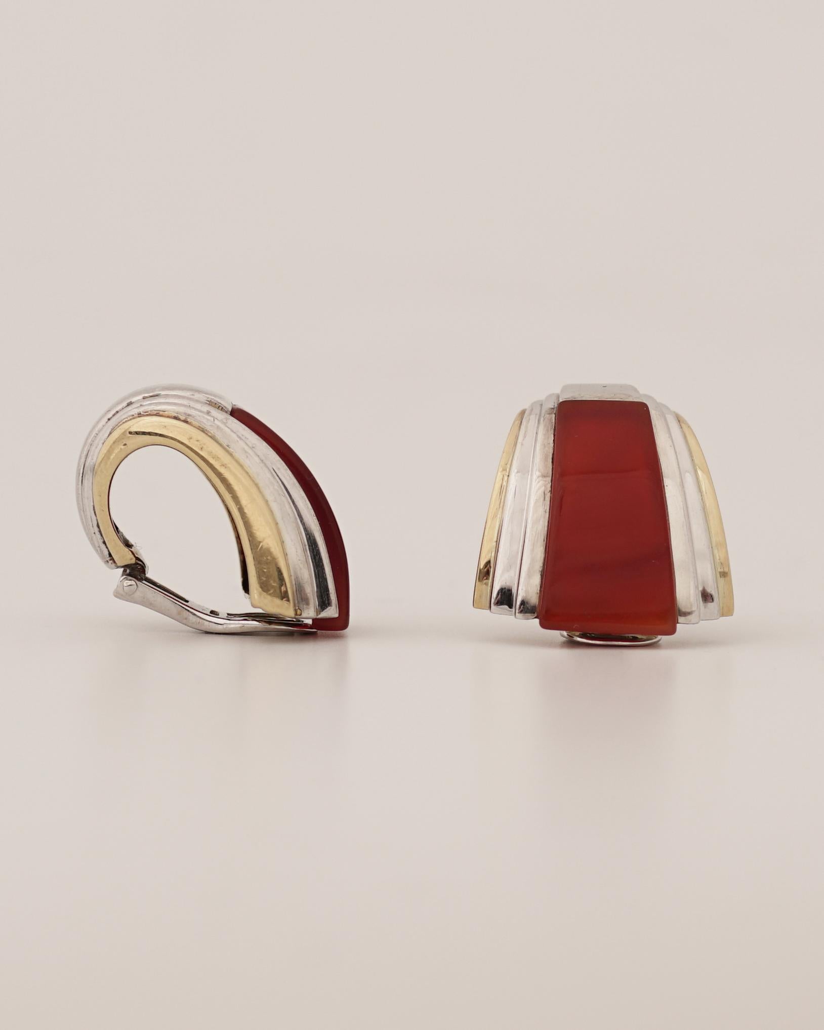 Puiforcat, Gold Silver and Carnelian Clip-On Earrings, circa 1970 In Good Condition In Paris, FR