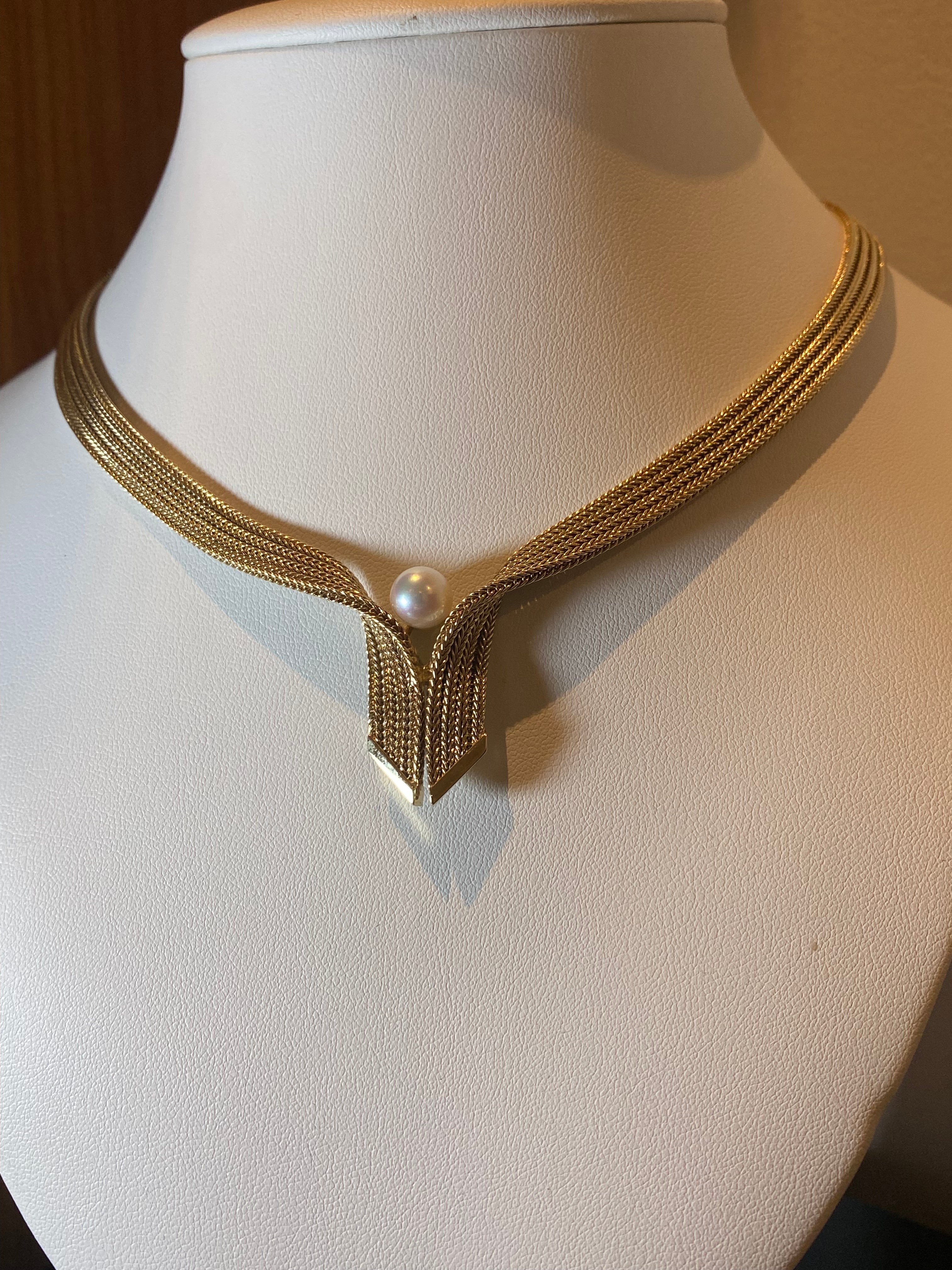 Grossé Germany 14K Yellow Gold & 10mm South Sea Pearl Retro Necklace, c1963