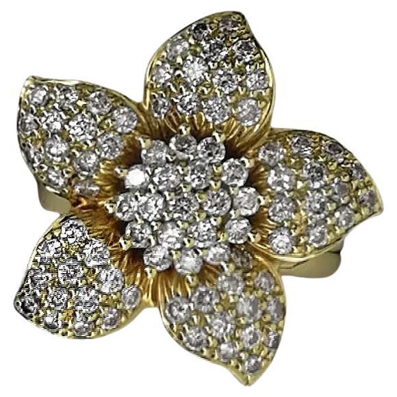 Superb 2.20ct Pave Set Diamond Cluster Flower Shaped Ring in 18K Yellow Gold