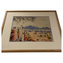 Retro Oscar Namatjira Central Australian Landscape Watercolour Painting, 1963