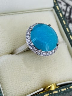 12mm Sleeping Beauty Turquoise & 0.48ct Diamond Cocktail Ring in 18K White Gold