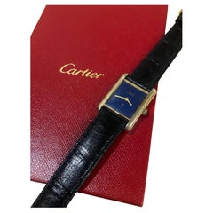 Must de Cartier Tank Gold-Plated Silver Gilt Lapis Blue Dial Manual Ladies Watch