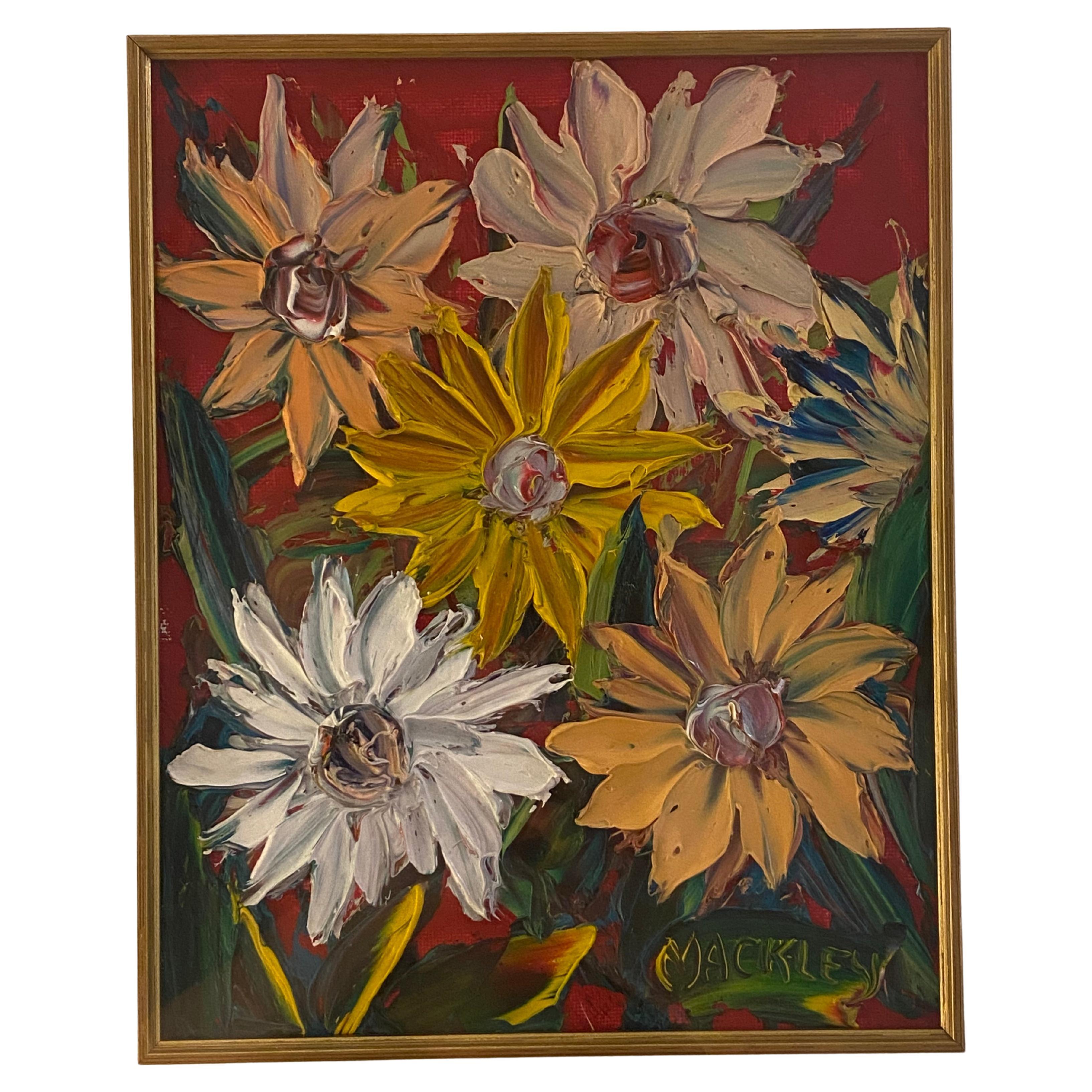 Evan Mackley Oil On Board Flowers Painting. Framed. For Sale