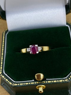 0.50ct Natural Oval Ruby & Diamond Vintage Ring in 18K White & Yellow Gold