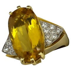 9.05ct Natural Golden Heliodor (Yellow Beryl) & Diamond "Bee" Ring in 18K Gold