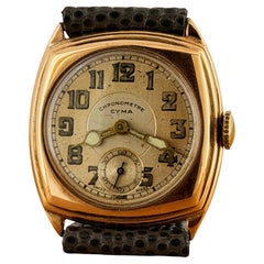 Seltene Art-Deco c1928 Cyma Chronometre Handgefertigte 9K Roségold Kissen-Etuiuhr, Art déco