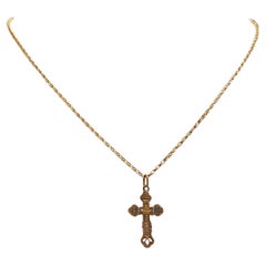 Antike Imperial Russia 56 Gold Kruzifix Kreuz-Anhänger auf Art-Deco 53,5cm Kette