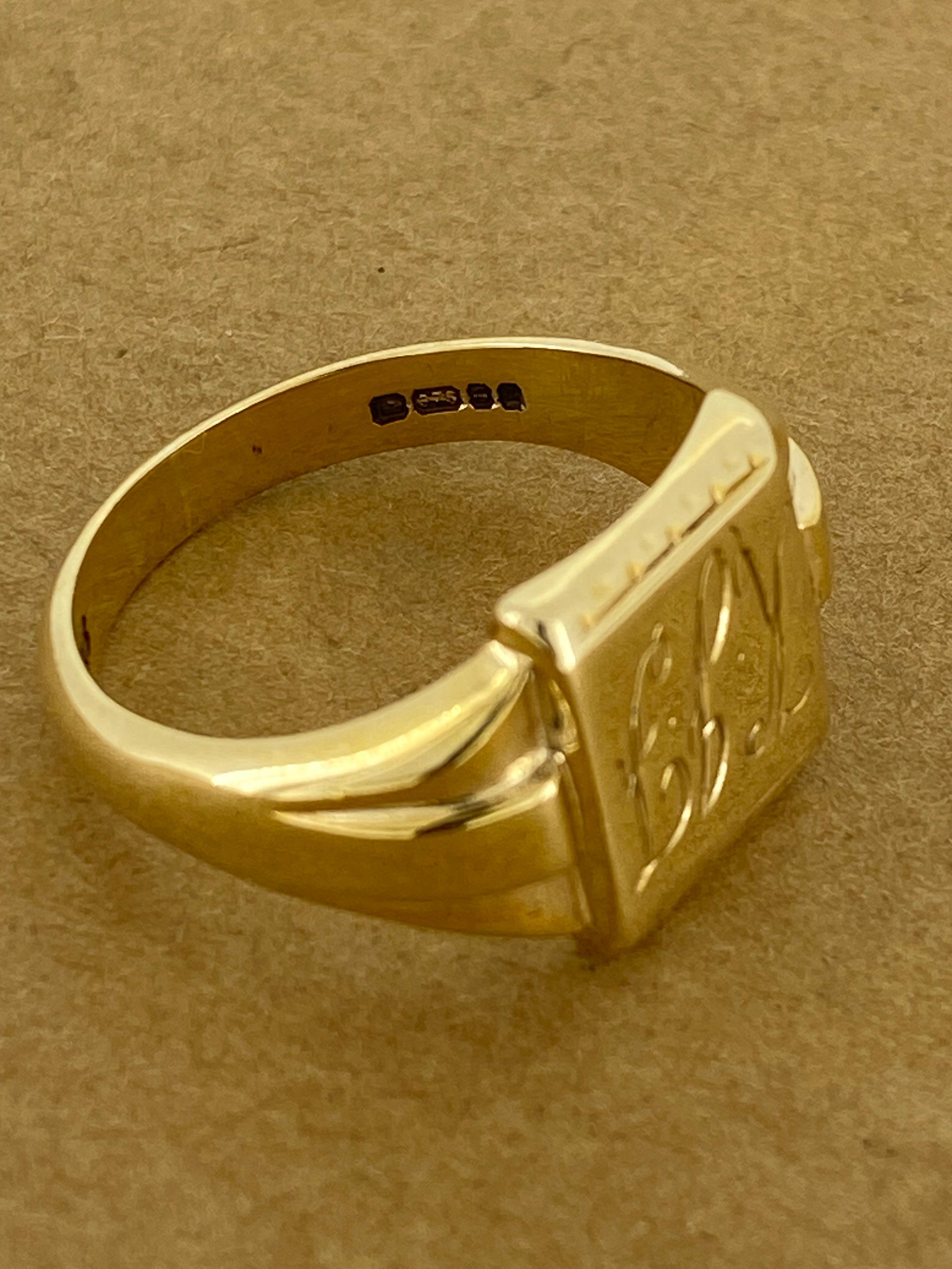 Uomo 9K  Anello da uomo con sigillo vintage inciso in oro giallo e marchi inglesi in vendita