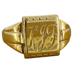 9K  Gelbgold Englisch Punzierungen graviert Vintage Signet Herrenring