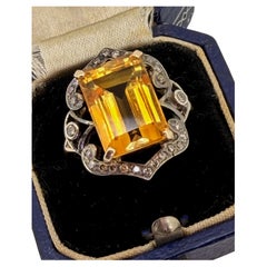 Over 9.00ct Golden Citrine, Diamond Retro Cocktail Ring in 14K Gold & Silver