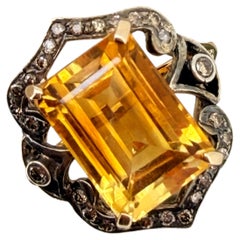 Over 9.00ct Golden Citrine, Diamond Retro Cocktail Ring in 14K Gold & Silver