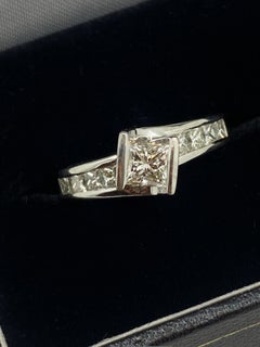 I Hill 1.00ct ByPass Channel Set Princess Cut Diamond Ring, 18K White Gold