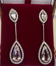 Natürliche 14,00ct Morganit & 0,80ct Diamant 18K Weißgold Tropfen Anhänger Ohrringe
