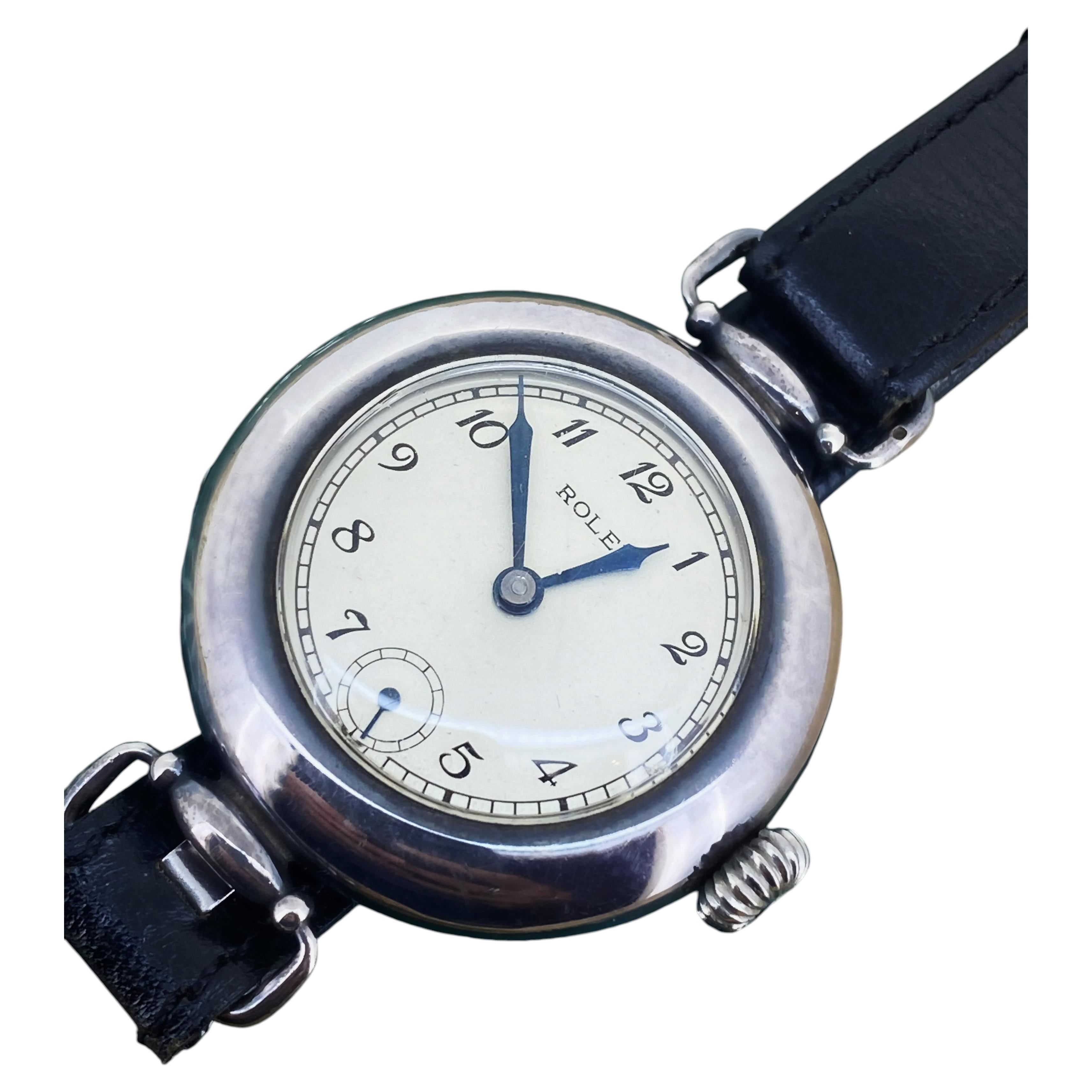 Military WWI c1918 S/Silver Trench Rolex Officer's Watch w Hinged Stockwell Case