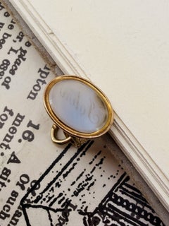 Victorian 15K Gold Fob Seal Intaglio "John" Chalcedony Charm, Serpenti Motif