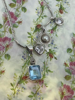 925 Sterling Silver 46cm Chain with Four Gem Set Pendants (CZ, Pearl, Paste)