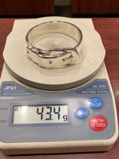 925 Sterling Silver Belt & Buckle Bangle, 22cm - 8.6" long, 15mm wide.
