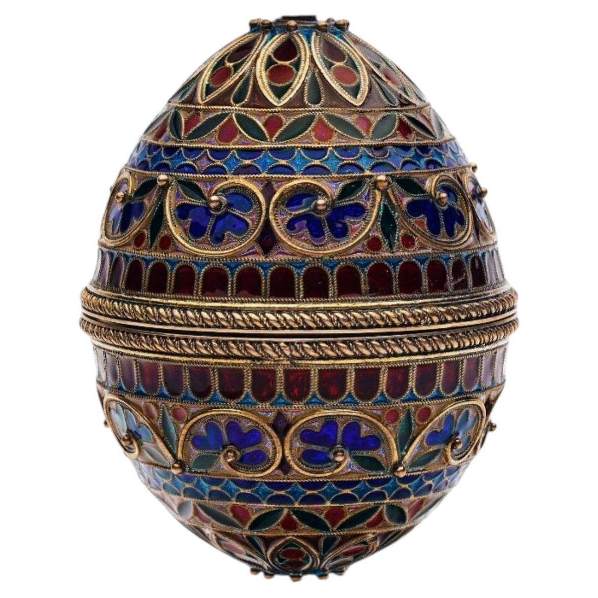 Fabergé Workmaster Imperial Russia Silver Plique-à-Jour Enamel Easter Egg Cups